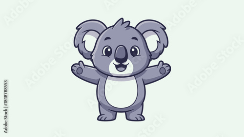 Adorable Koala Character with Open Arms Standing on Light Green Background