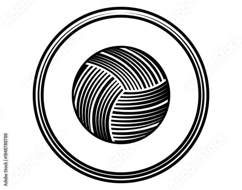 vintage volleyball sport logo illustration featuring ball badge retro woodcut style black white vector art isolated tournament emblem engraved symbol