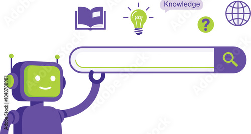 Abstract robot character searching for information concept illustration