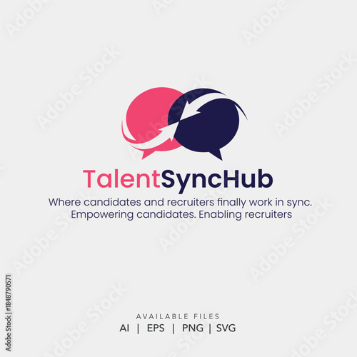 Modern Recruitment and HR Logo Template with Intersecting Chat Bubbles and Sync Arrows