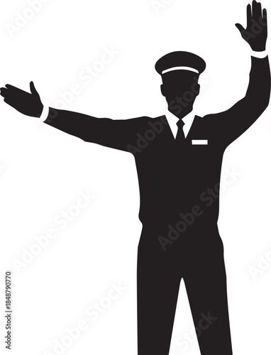 Traffic Police Officer Silhouette Hand Signal Isolated on White Background