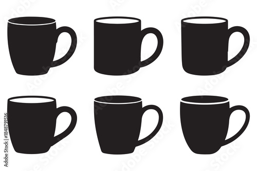 Coffee and tea cup silhouette set on white background
