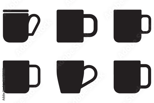 Coffee and tea cup silhouette set on white background
