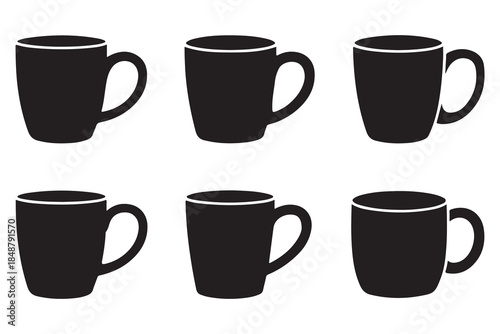 Coffee and tea cup silhouette set on white background
