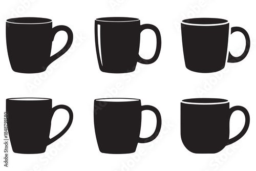 Coffee and tea cup silhouette set on white background
