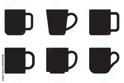 Coffee and tea cup silhouette set on white background
