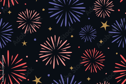 Bild auf Leinwand fireworks Seamless Pattern, festive night sky celebration background, perfect fo