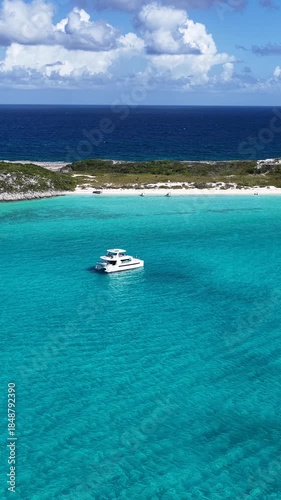 Exuma Skyline At Exuma In Black Point Bahamas. Caribbean Skyline. Beach Landscape. Shades Of Blue Watercolor. Exuma Skyline In Exuma In Black Point Bahamas. Nature Background.