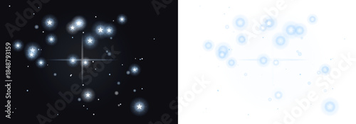 Bright White And Blue Star Burst Lens Flare Effects Collection Isolated On Transparent Background