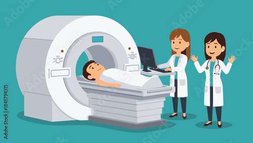 Medical professionals conducting MRI scan with patient in modern hospital