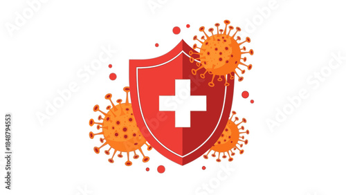 Protection against coronavirus with shield and cross symbol
