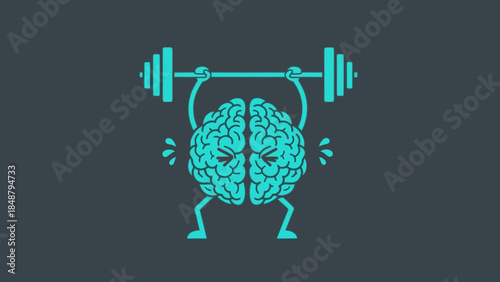 Brain lifting weights, symbolizing mental strength and cognitive power