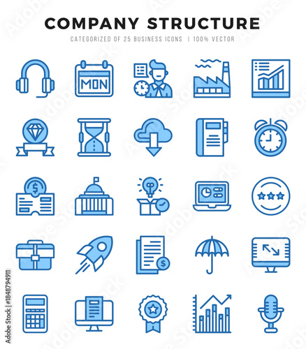 Company Structure icons set. Collection of simple Two Color web icons.