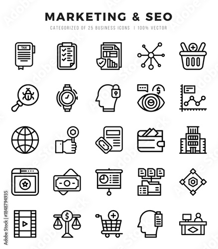 Set of 25 Marketing & SEO Lineal Icons Pack.