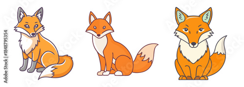 Charming trio of foxes cute cartoon animals depicting nature's whimsical woodland creatures in three poses