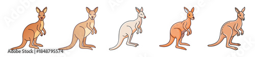 Vibrant kangaroo sequence showcasing dynamic poses and color variations on a clean canvas
