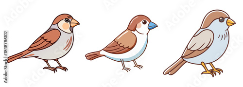 Three adorable sparrows perched together featuring detailed feathers and charming poses for nature art