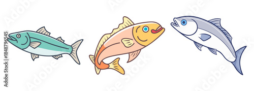 Colorful cartoon fish illustration representing various aquatic life forms