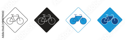 Bicycle road sign icon Set Multiple Style Collection. Vector illustration.