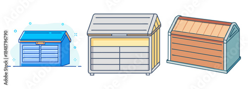 Collection of diverse outdoor storage sheds for garden tools and equipment