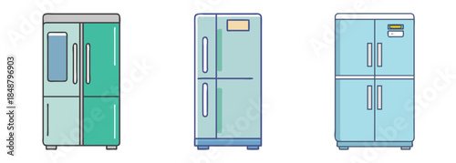 Collection of modern refrigerators in various styles for home kitchen appliances