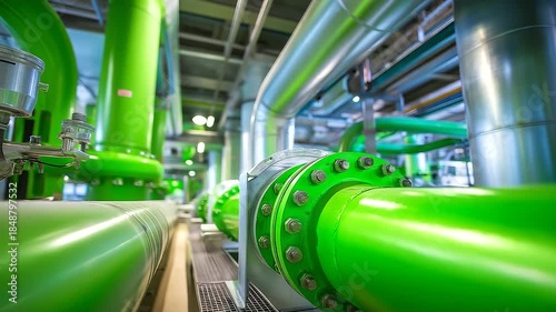 Green hydrogen pipelines in modern H2 production facility, sustainable clean fuel infrastructure, eco-friendly energy distribution system, industrial renewable technology installat