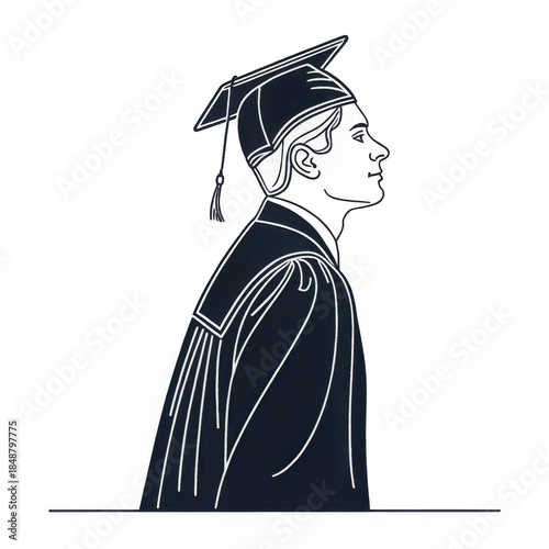 Male graduate in cap and gown standing in profile view