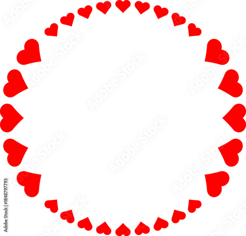 Red hearts circular frame romantic love border isolated on white background vector design
