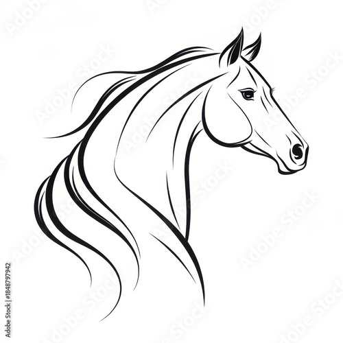 Elegant horse head illustration in continuous line art style  