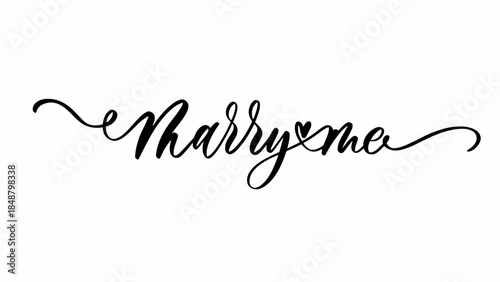 Elegant Marry Me Calligraphy Text with Heart in Romantic Wedding Proposal Design on White Background