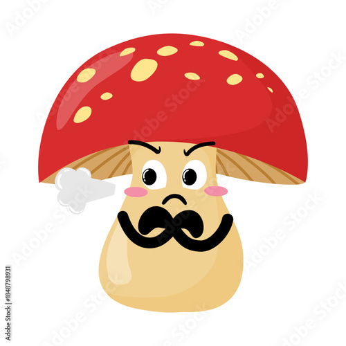 Cute Hand Drawn Annoyed Grumpy Mushroom