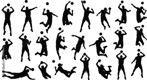 Massive Collection of Happy People Silhouettes Depicting Diverse Young Adults and Teenagers Jumping with Joy, Running, Standing, and Engaging in Various Active Outdoor Leisure Activities
