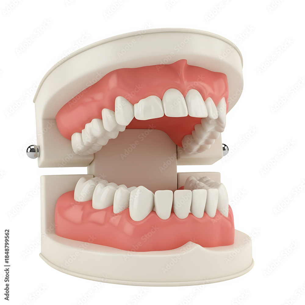 Obraz premium Dental jaw model with healthy teeth anatomy, ideal for medical, dental, and educational use. Isolated on white or transparent background. PNG format.