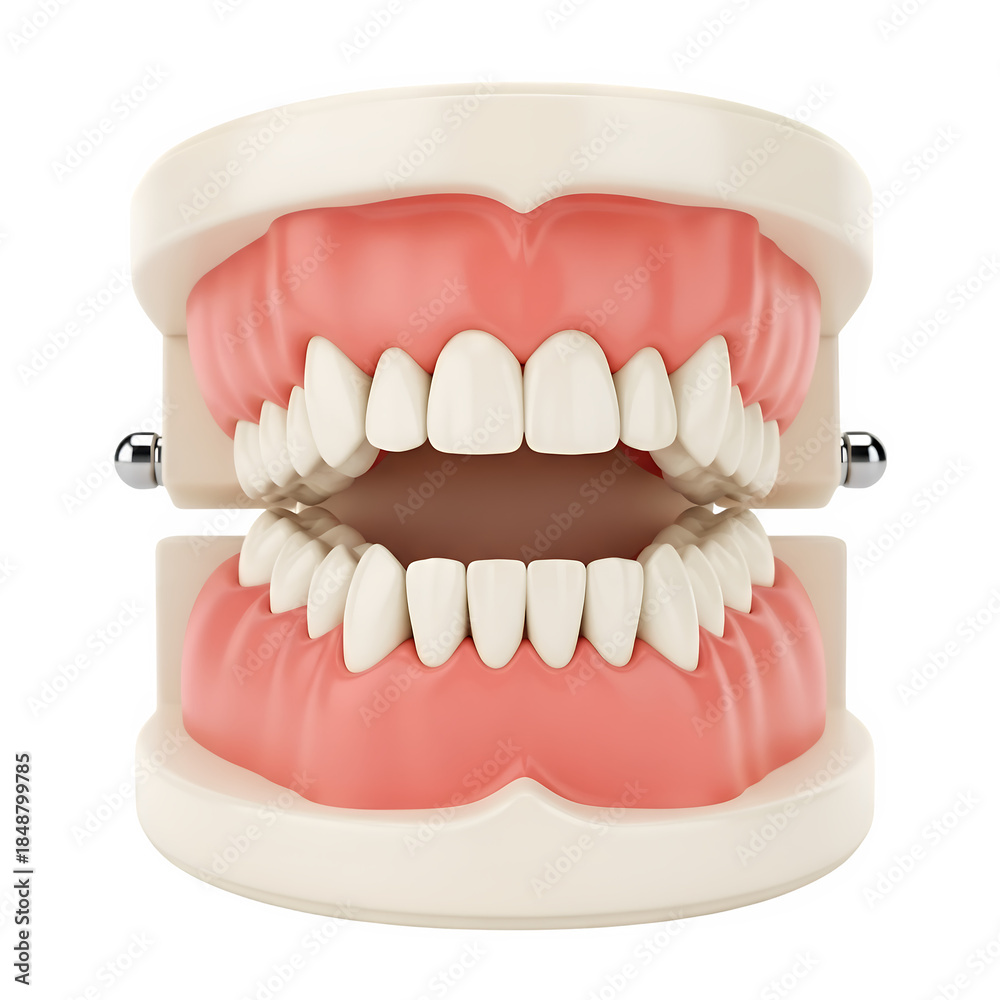 Obraz premium Dental jaw model with healthy teeth anatomy, ideal for medical, dental, and educational use. Isolated on white or transparent background. PNG format.