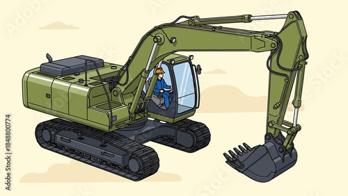 Heavy Duty Excavator Machine with Bucket and Operator.