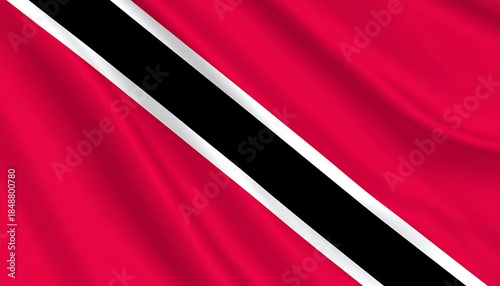 Trinidad and Tobago flag design with red, black and white angled stripes against a textured, waving pattern