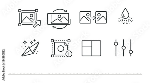 Image editing icons set: resize, crop, filter, adjustment, editing tools