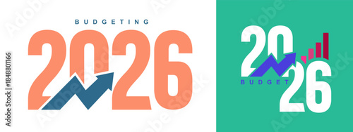Set of 2026 budget banner design templates. 2026 text with green and blue color. Price rise. Indicators are rising. Budgeting 2026 logo design. Vector design for business, government agencies.