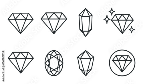 Elegant geometric diamond and gemstone icon set on gradient background