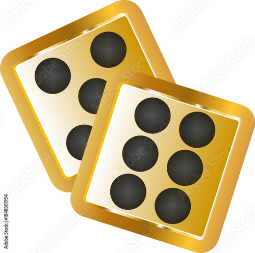 Dice gold icon. Isolated on transparent background.