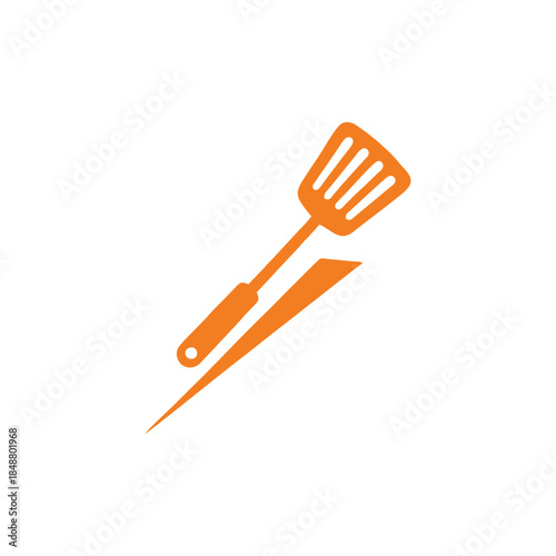 Orange Spatula Culinary Logo: Minimalist Slotted Turner Icon with Sharp Dynamic Geometric Accent