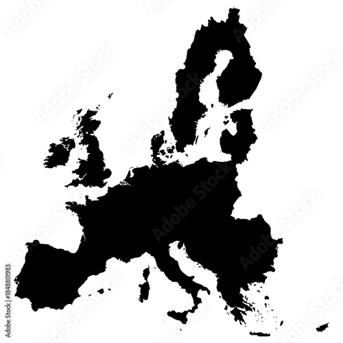 Europe map silhouette illustration showing European continent shape for geography, travel, education, infographic and cartography use