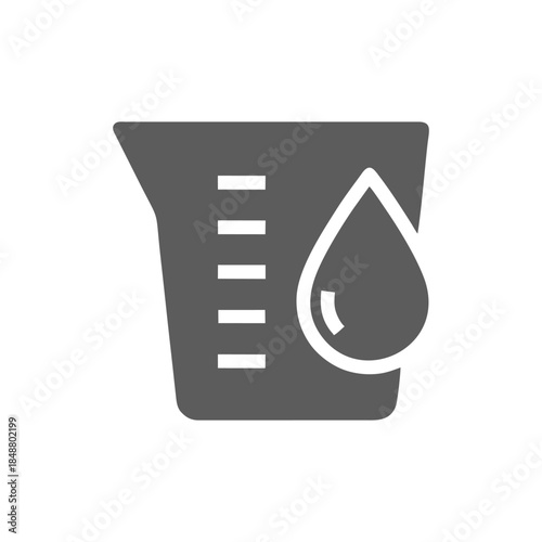 Measuring Cup Icon with Liquid Droplet: Flat Vector Illustration for Kitchen, Laboratory, and Volume Measurement