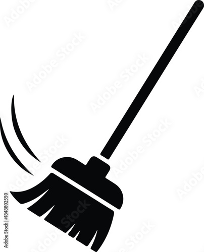 Vector Cleaning broom sweep icon pictograph symbol for household service silhouette Illustration