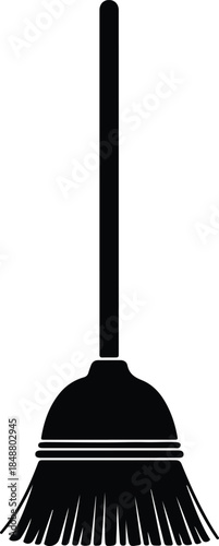 Vector simple cleaning broom household tool equipment graphic silhouette Illustration