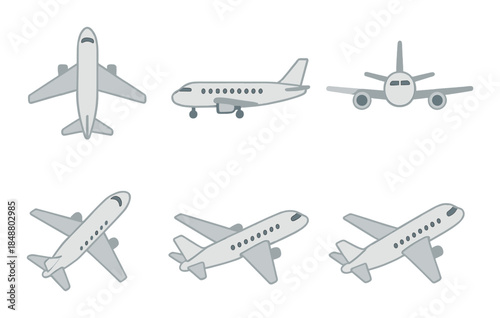 Set of diverse airplane icons on gradient background
