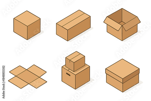 Variety of cardboard boxes: open and closed packaging solutions