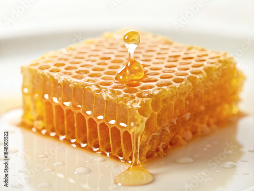 atural Honeycomb with Fresh Honey Isolated