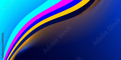 Abstract blue and yellow wave wide background banner curve element with line blue pettern space for text and message design, overlapping layers.