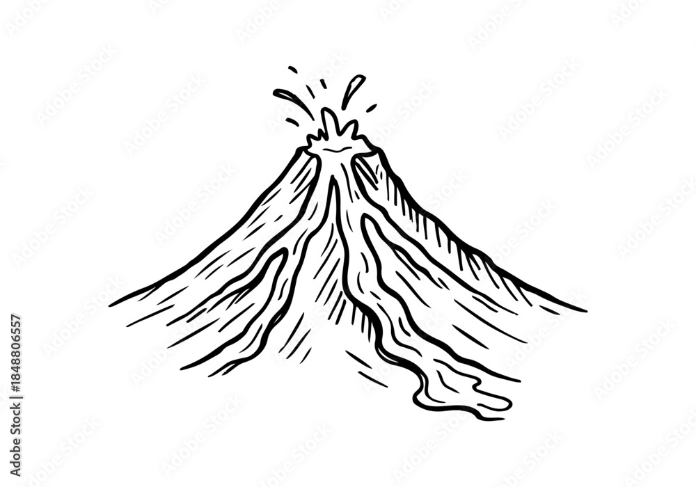 Fototapeta premium Volcano hand drawn simple sketch vector illustration